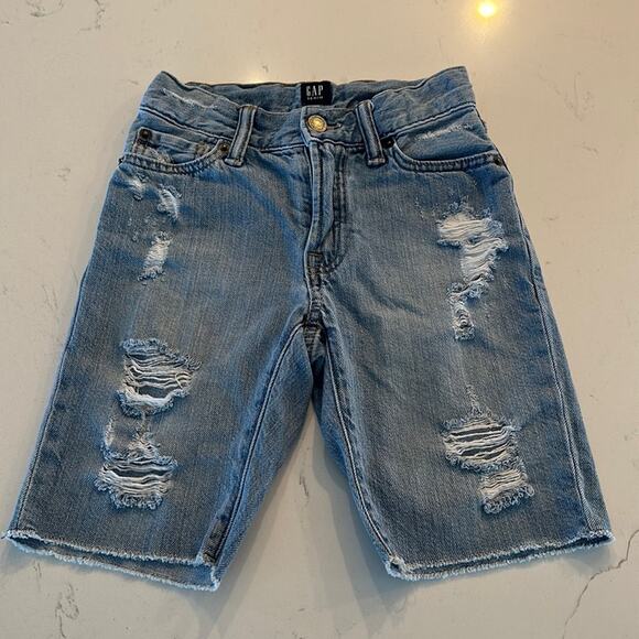 GAP Distressed Denim Blue Adjustable Waistband Jean Shorts Size Youth 7 - Picture 1 of 3